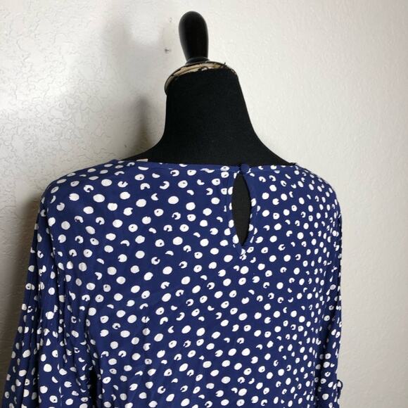 Soft Surroundings blue white polka dot ruffle trim top size Large - Picture 10 of 13